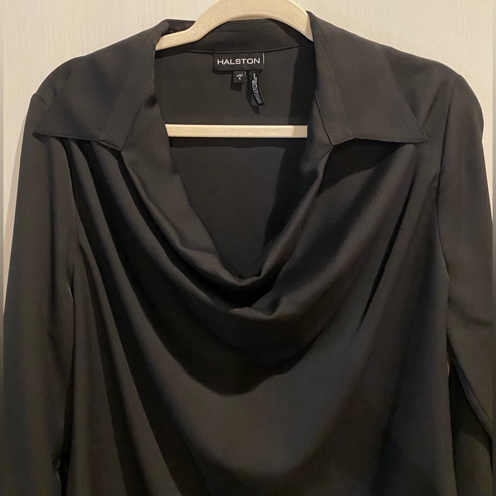 NWOT Halston Heritage Women's Long Sleeve Cowl Neck Black Blouse - Large - Picture 10 of 13